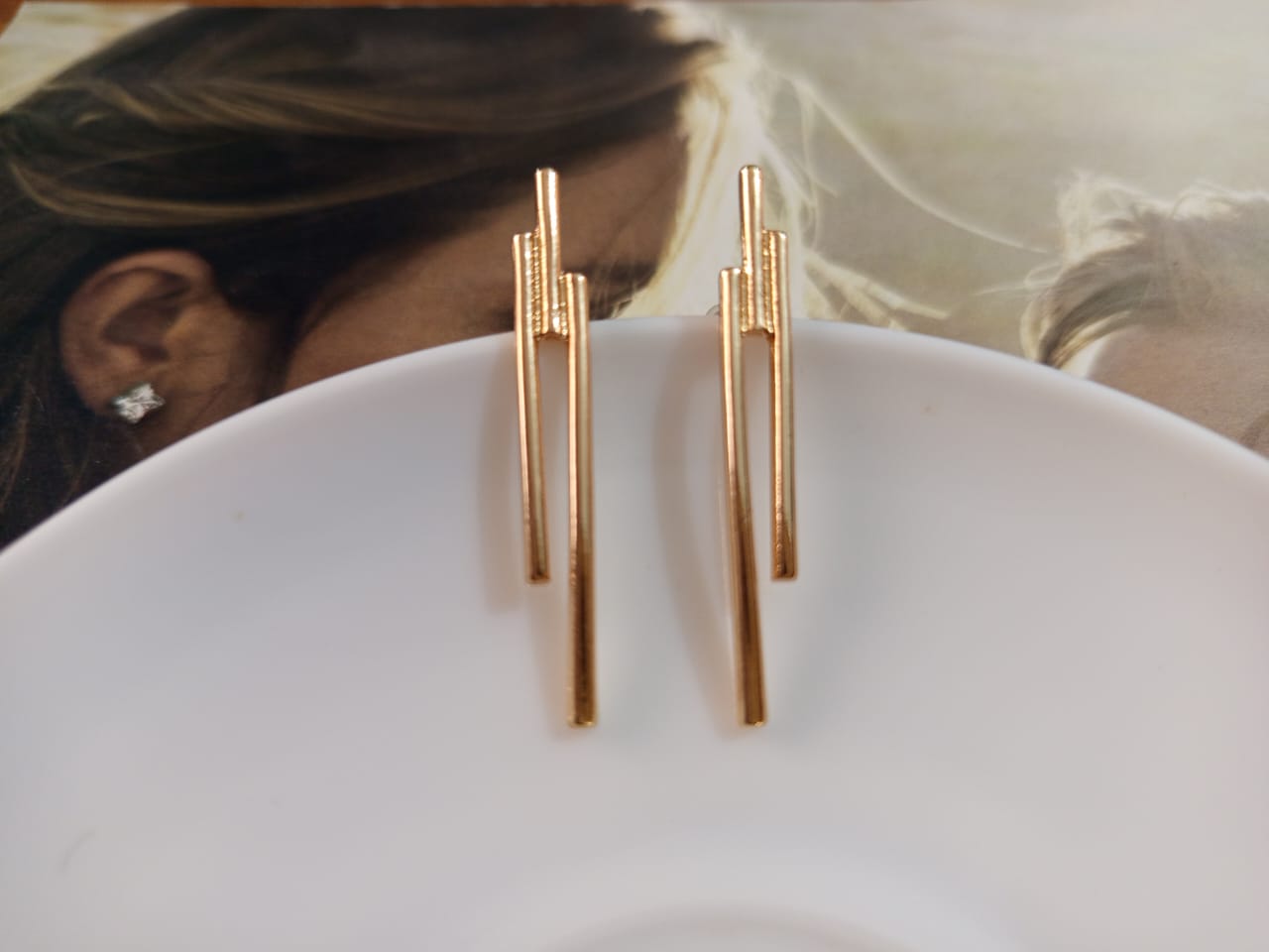 Golden-Tone Geometric Asymmetrical Stud Earrings