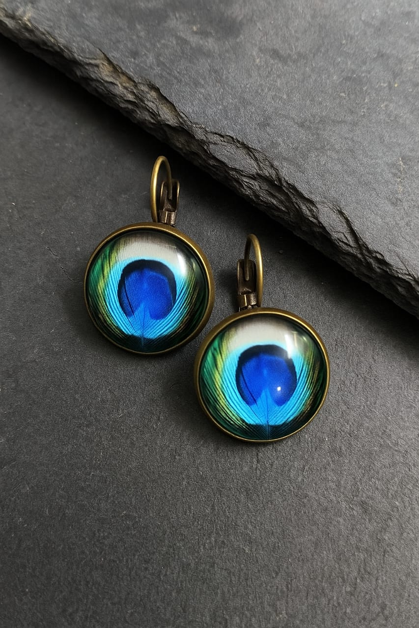 Vintage Peacock Feather Earrings