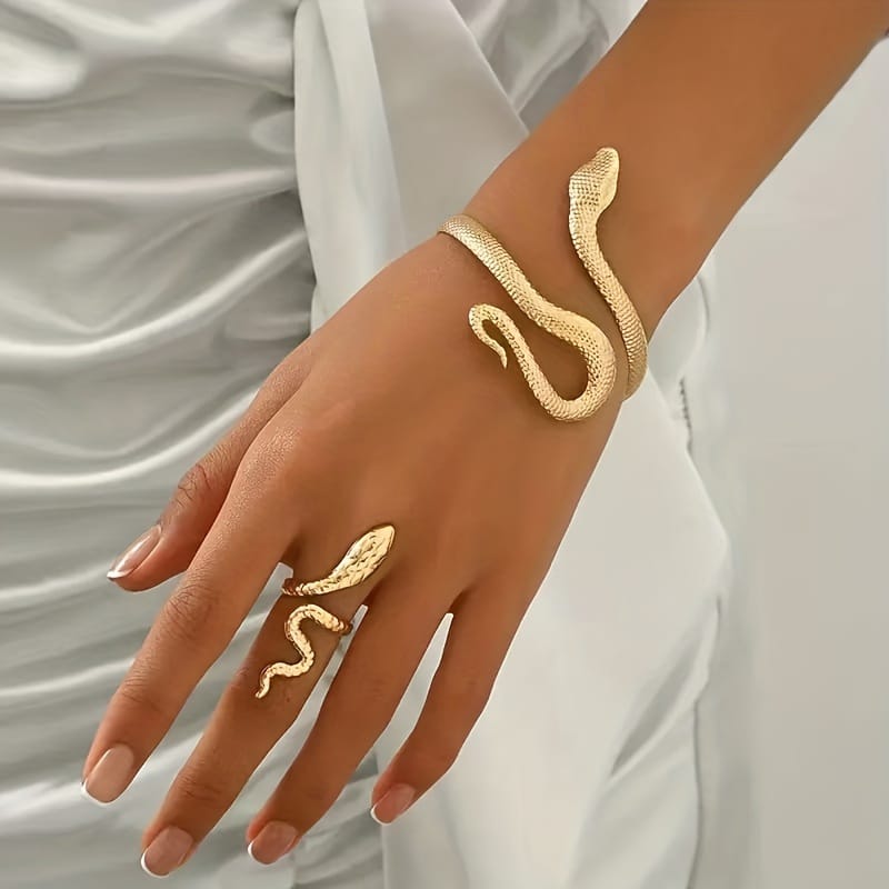 Snake shaped Open Adjustable Bracelet and Ring Set