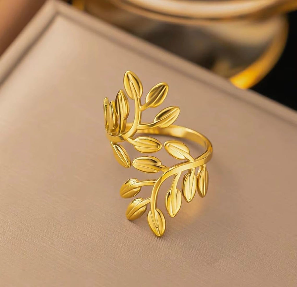 Adjustable Stainless Steel Forest Leaf Design Ring