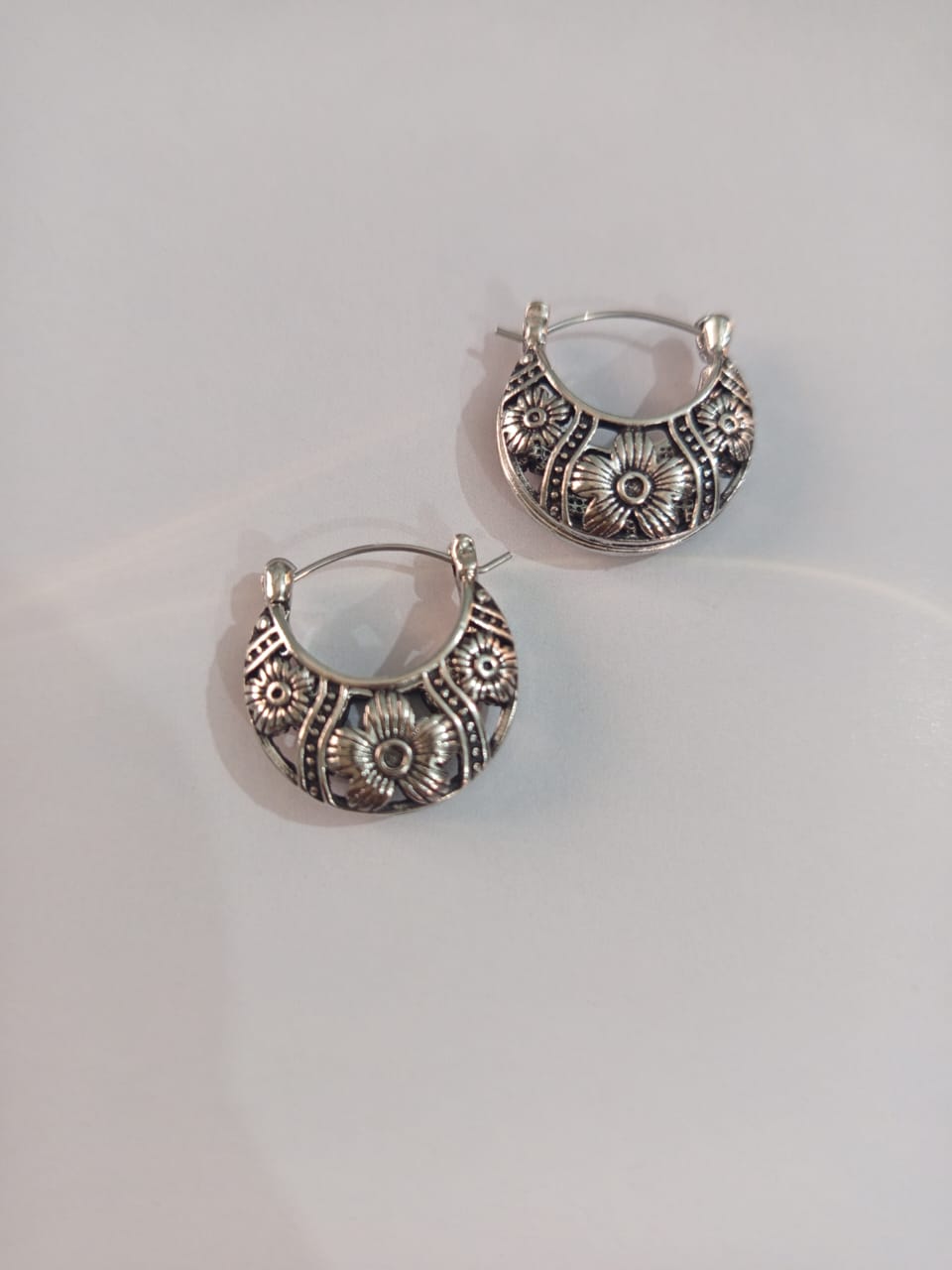 Vintage Boho Silvery Plated Hoop Earrings