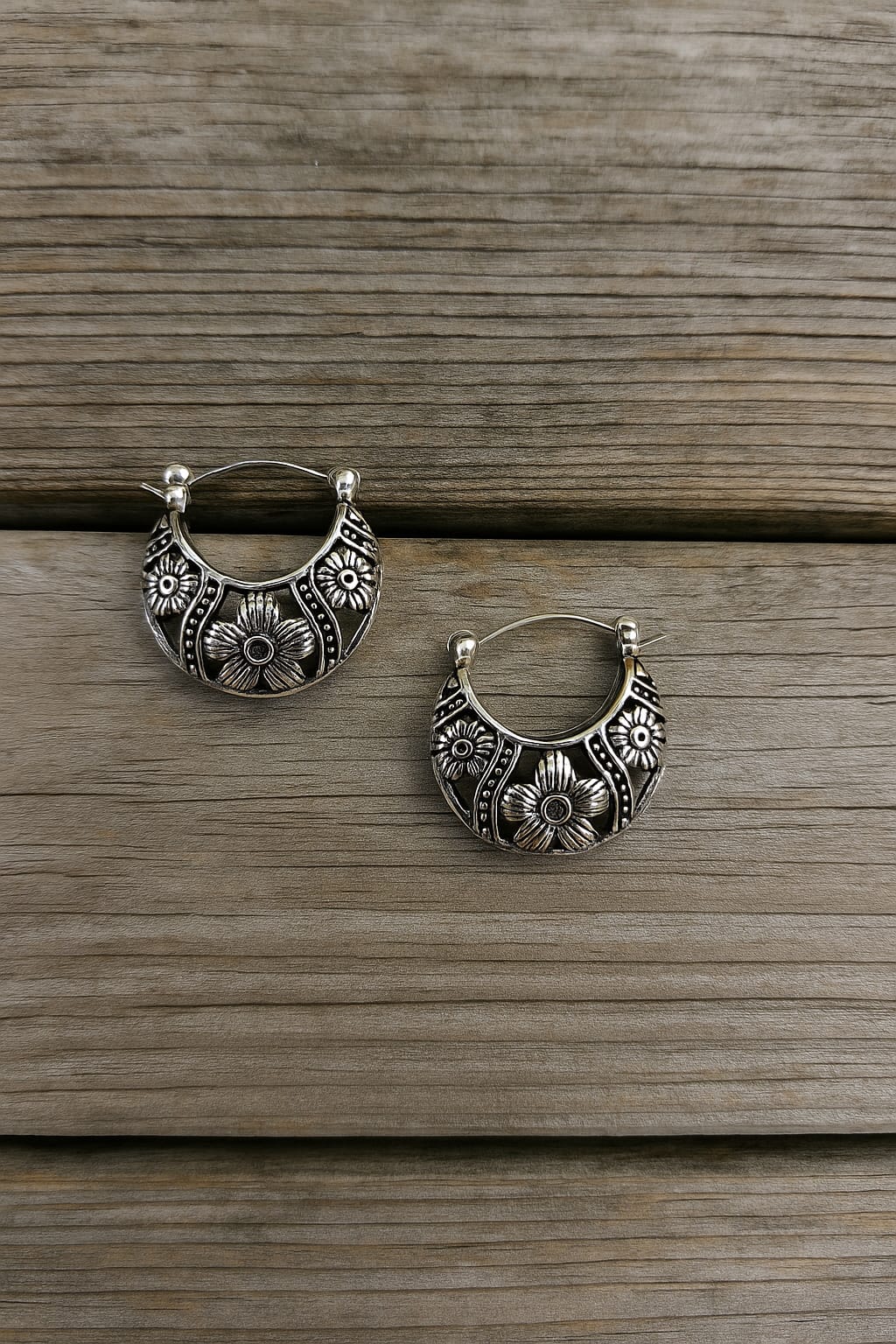 Vintage Boho Silvery Plated Hoop Earrings