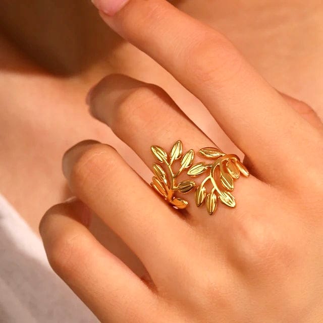 Adjustable Stainless Steel Forest Leaf Design Ring
