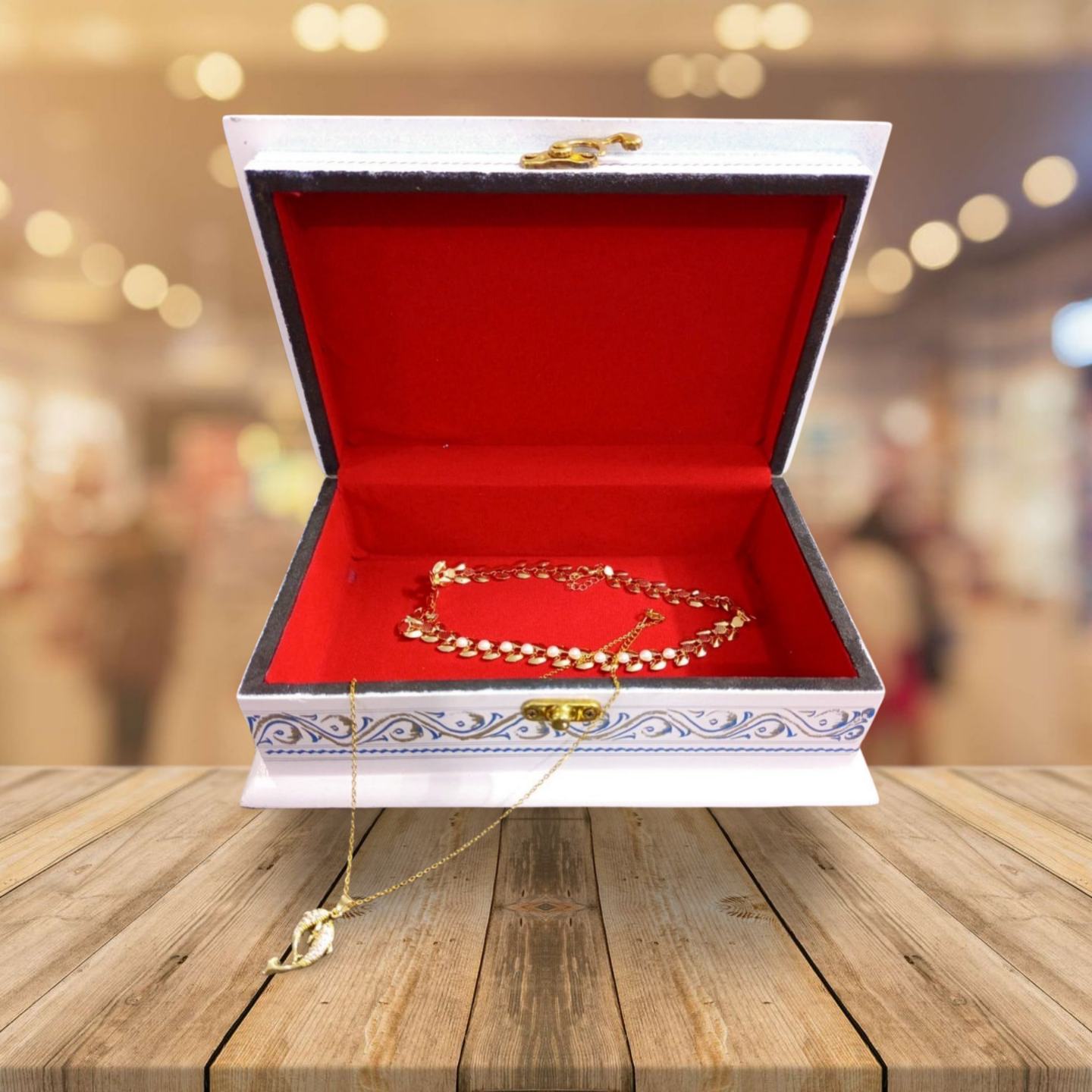 Elegant White Wooden Jewelry box